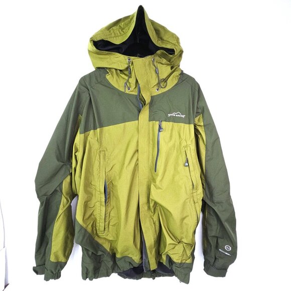 Eddie Bauer Weather Edge 365 Olive Green Color Block Waterproof Hooded Jacket - Picture 1 of 12